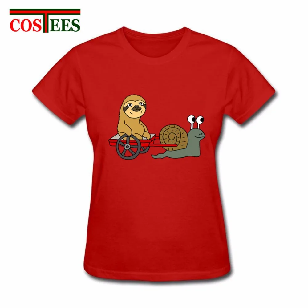 Funky забавные Ленивец в красном вагоне потяните от улитки футболки женщин комикс