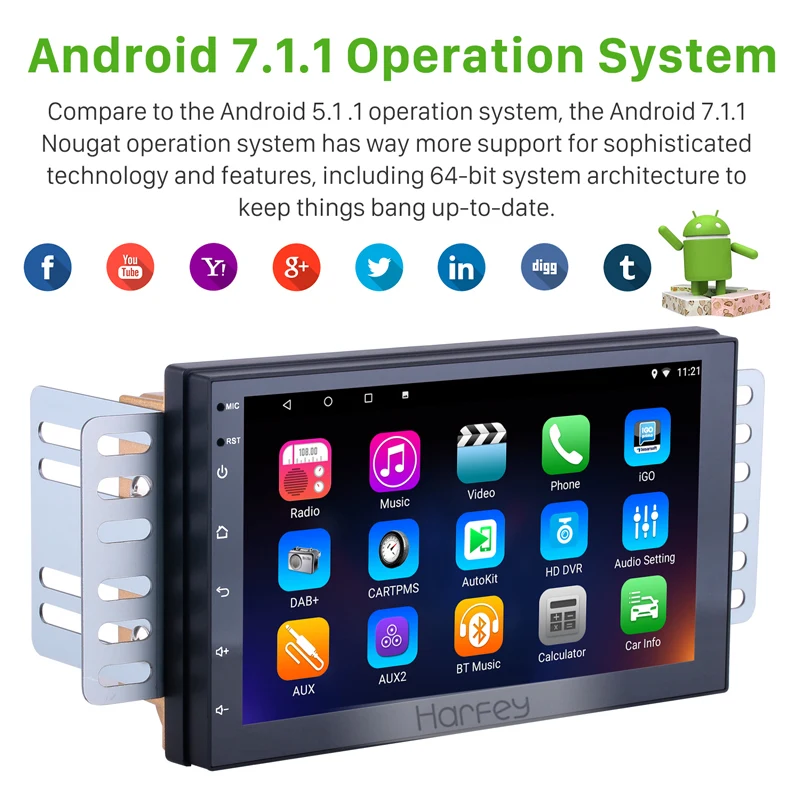 Harfey 2 DIN Универсальный Android 8 1 GPS Автомобильный мультимедийный стерео плеер для Nissan
