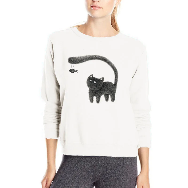 Оригинальный дизайн толстовки с забавным котом уличная одежда черным в стиле