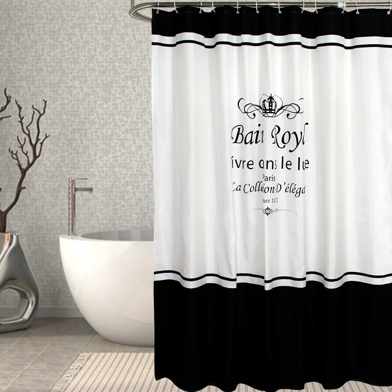 

Shower Curtain Waterproof Bath Curtains Bathroom Crown Letters Printed For Bathtub Bathing Cover Extra Large Wide 12pcs Hooks