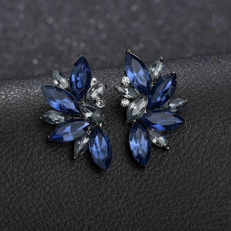 Blue 1 пара Женские Серьги Кристалл Teardrop Цветок серьги для невесты ювелирные изделия подарок HSJ88 - Окраска металла: Blue