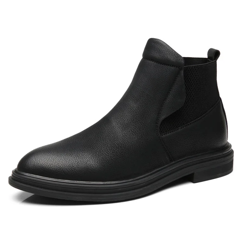 Boots Men Autumn Early Winter High Top Ankle Boots Pointed Toe Flock Nubuck Brand Winter Shoes Fashion Mens Boots - Цвет: black with fur