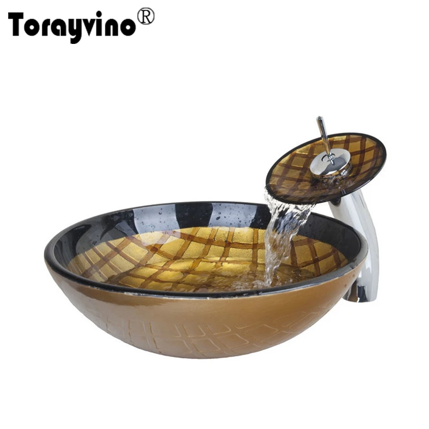 Torayvino Роскошный Золотой проверки ручная роспись круглый закаленный стеклянный
