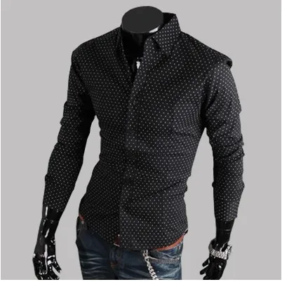 free shiipping 2014 summer New Dress Fashion Quality Long Sleeve Shirt Men. polka dot PATTERN Formal Casual Male Shirt. | Мужская одежда