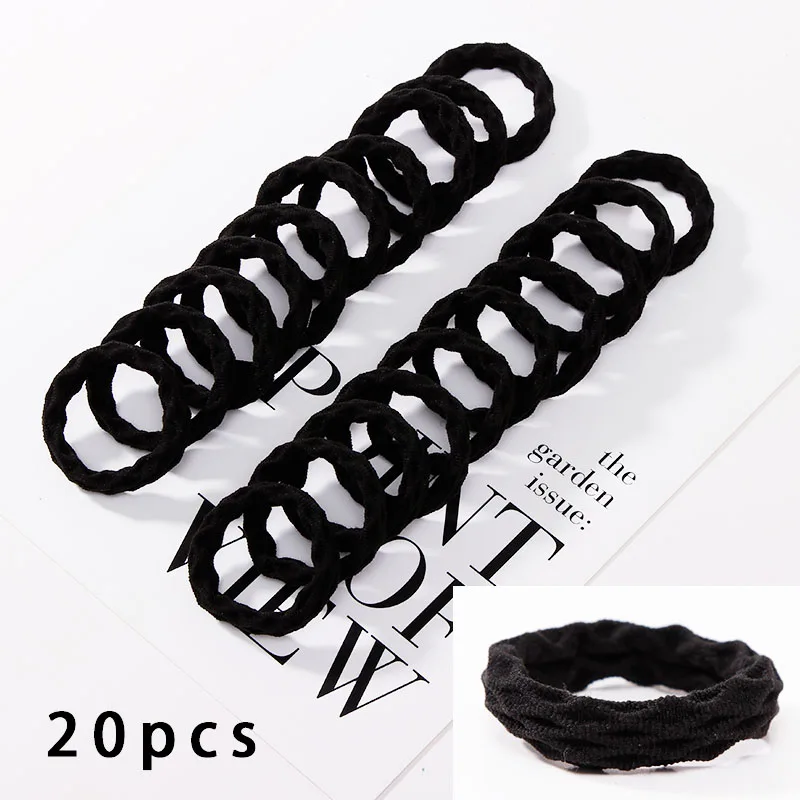 20pcs black 1 1 упаковка = 10/20 шт. Для женщин Однотонные эластичные резинки для волос аксессуары для волос для девочек хвост держатель резинки повязки для волос Scrunchies - Цвет: 20pcs black 1