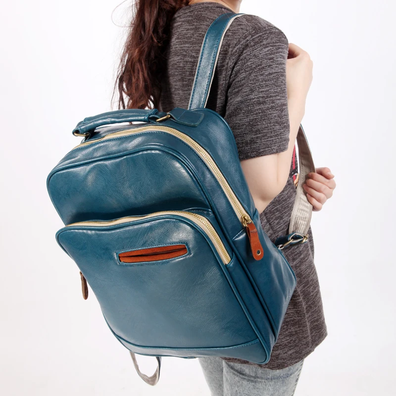 Casual backpack female preppy style double-shoulder school bag PU vintage simple leather |
