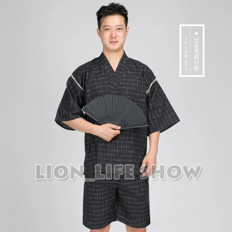 Японские летние мужские кимоно Jinbei с короткими рукавами, брюки, пижамы, пижамы, домашняя одежда - Цвет: 30