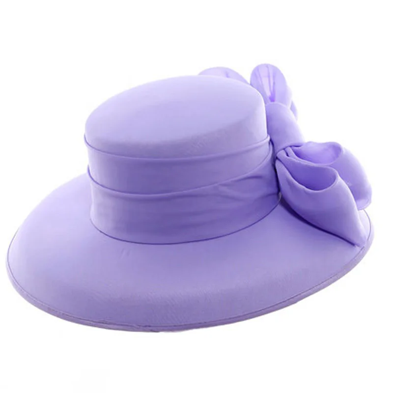 Женские головные уборы FS фиолетовые с большим бантом и широким полями|hats for