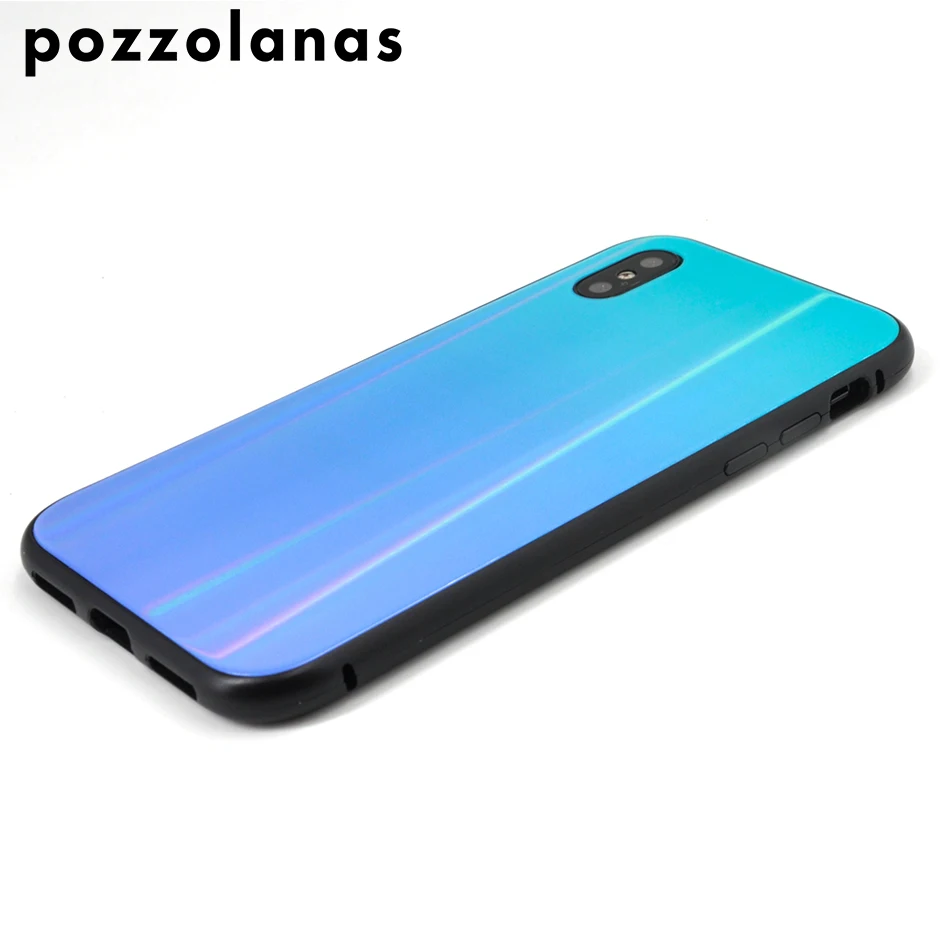 Pozzolanas Phone Soft Case Magnet Flip For iPhoneX Fashion luxury Aurora gradient glass Silicone Waterproof Anti-knock |