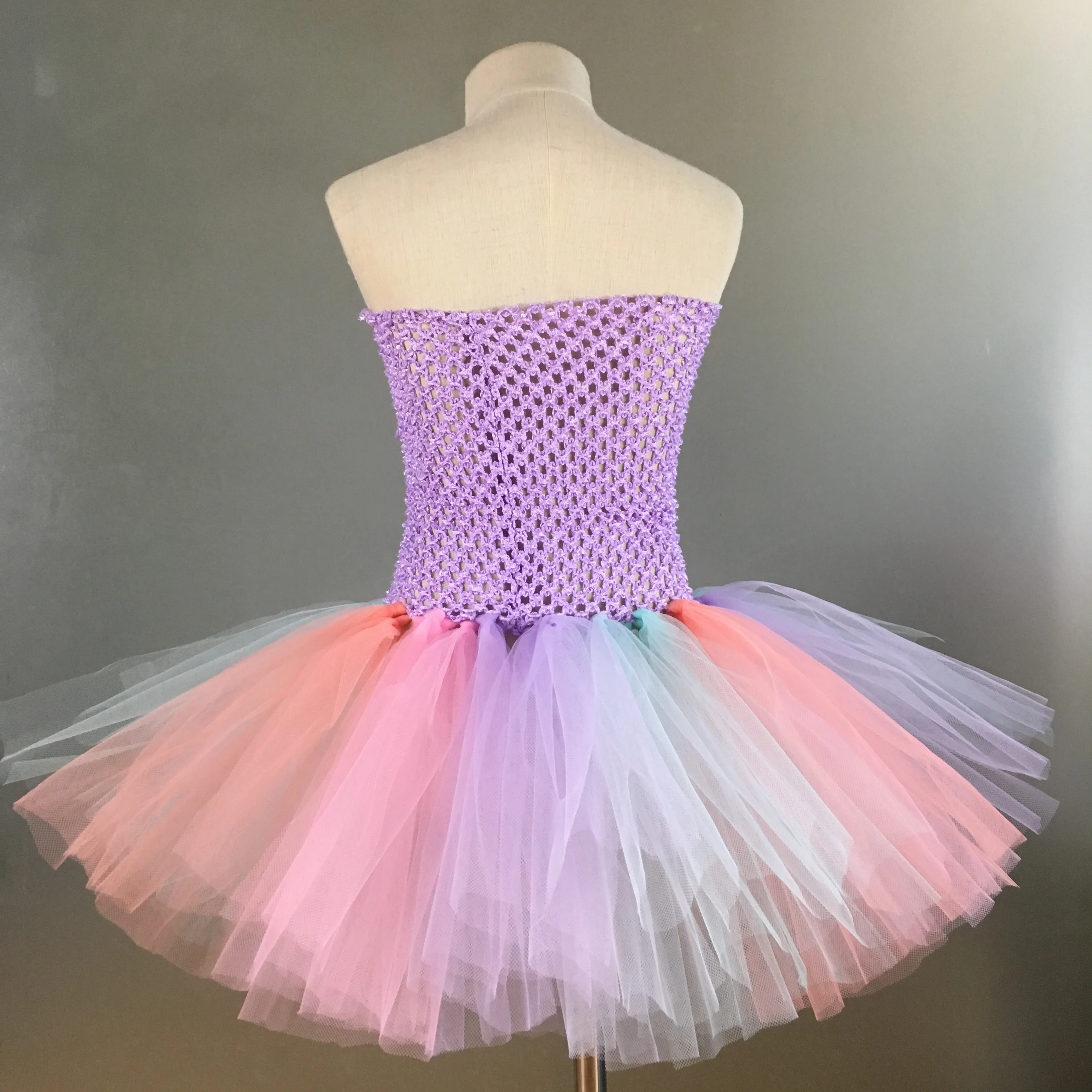 Girls Pastel Unicorn Tutu Dress Kids Crochet Corset Tulle with Flower Hairbow Set Children Cosplay Party Costume Dresses | Детская