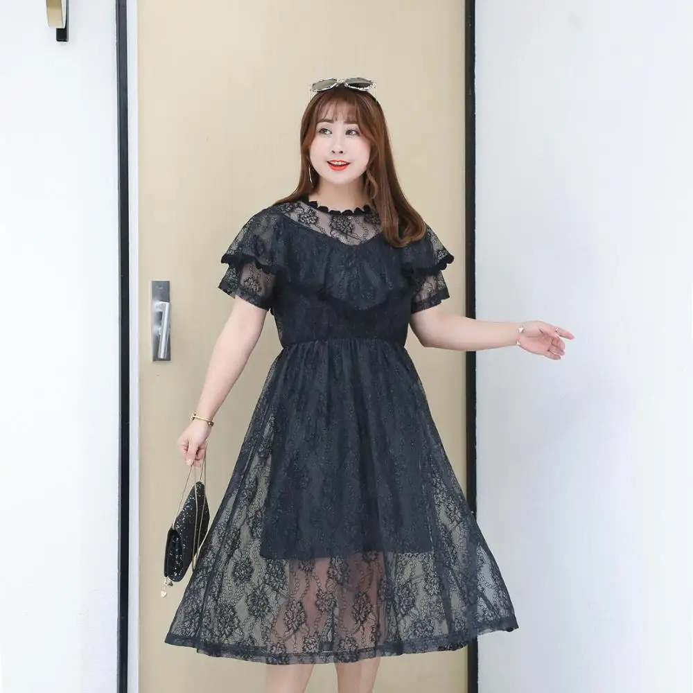 Женское кружевное платье с оборками MINSUNDA Элегантное расклешенное средней длины