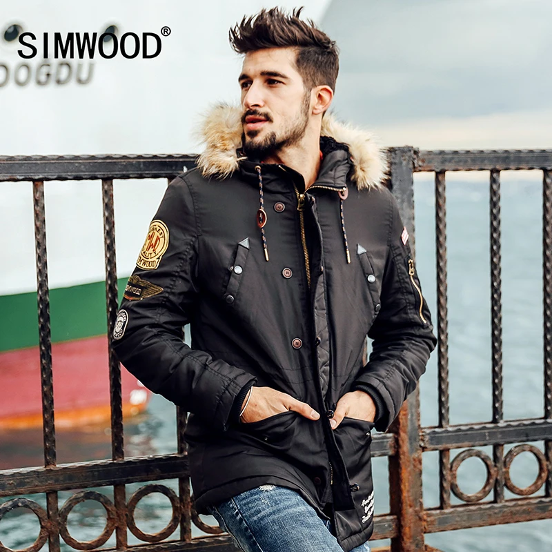 SIMWOOD бренд 2018 Новый Зимние куртки погон мужчин знак шаблон парки модная уличная