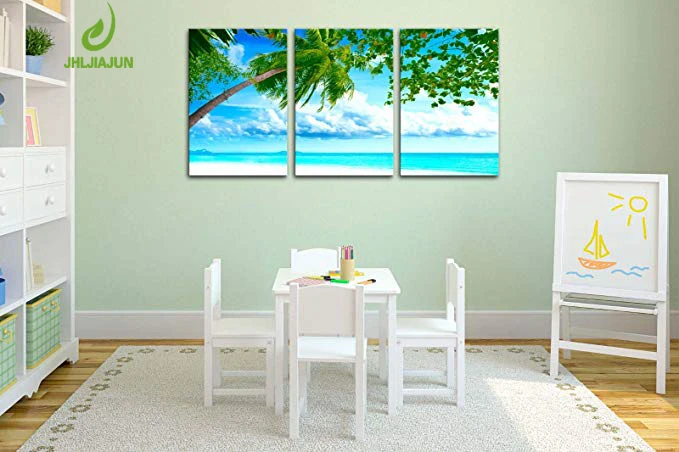 3 Panel Painting Modern Canvas Printed Wall Art Tropical Seascape White Sand Beach Coconut Tree Artwork Pictur | Дом и сад