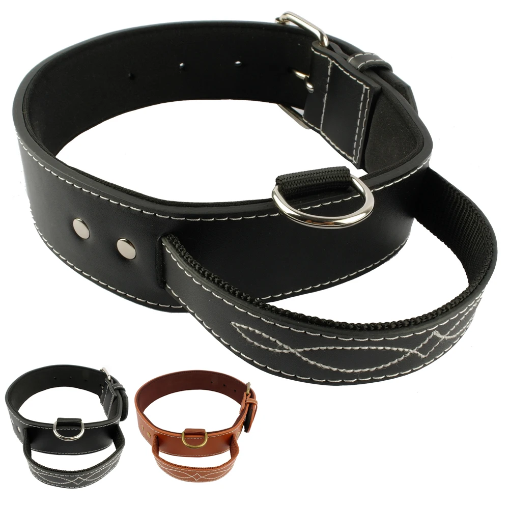 

Quick Control Soft Inside Padded Pu Leather Dog Collar with Handle For Meduim Large Dogs Walking Training Black Brown Colors