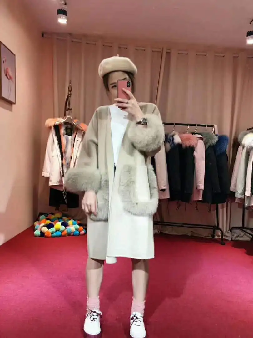 Новый натуральный Лисий мех 100% шерстяное пальто женский высококлассный кардиган