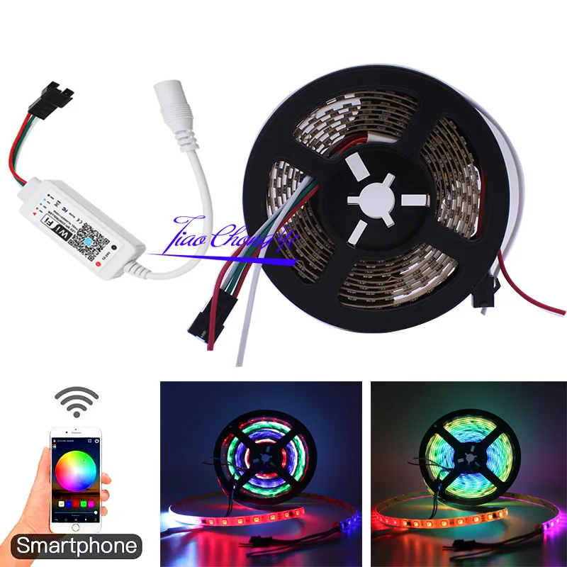 Светодиодная лента с usb-питанием WS2811 16703 умная ИС(интеграционная схема SMD 5050 30 светодиодов/м DC12V IP30 Водонепроницаемый RGB светодиодные огни с Питание+ умный wifi-контроллер
