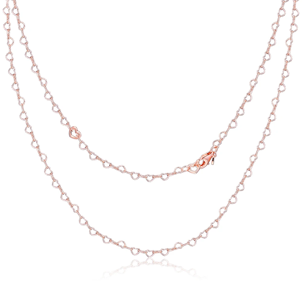 

100% 925 Sterling-Silver-Jewelry Joined Hearts Rose Necklaces Free Shipping