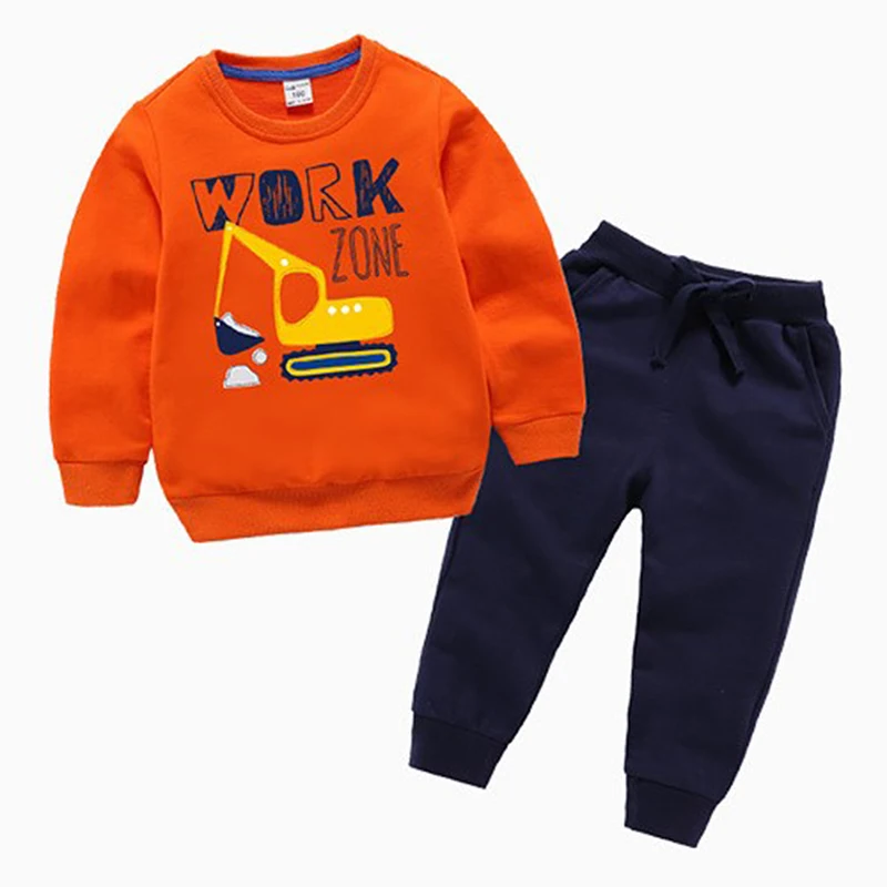 

Spring fall baby Cartoon Excavator clothing boys girls cotton tracksuits shirt+ pants 2pcs kids boy clothes Children Infants set