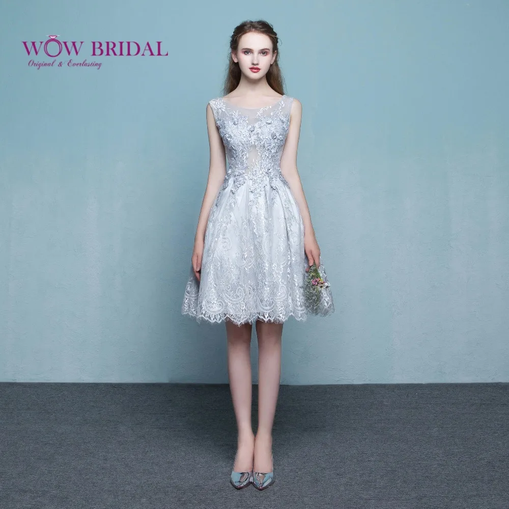 Wowbridal элегантные Серебристые синие короткие кружевные вечерние платья 2017 Abendkleider