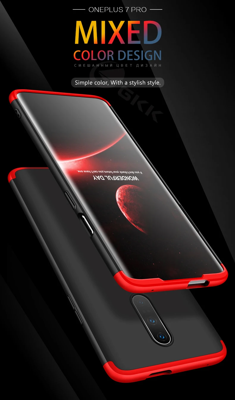 GKK, чехол для Oneplus 7 7t pro, чехол 360, полная защита, ударопрочный, матовый, Жесткий ПК, 3 в 1, для Oneplus 7 7t pro, чехол