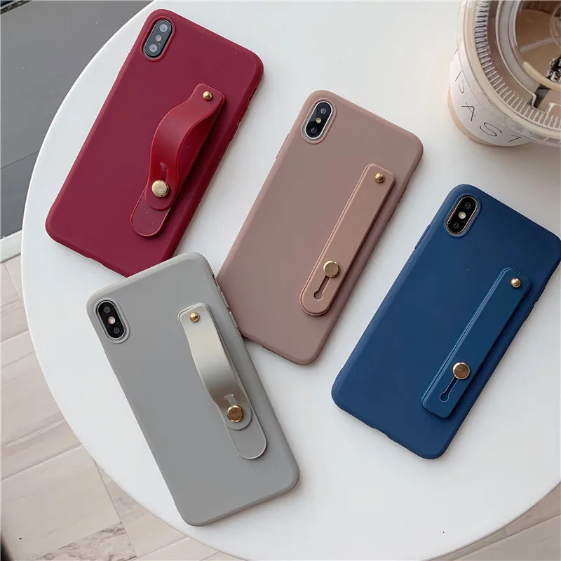 For Samsung Galaxy S6 S7 S8 S9 S10 Lite Edge Plus Simple Candy Color Wrist Strap Hand Band Soft Silicon Case Holder Cover |