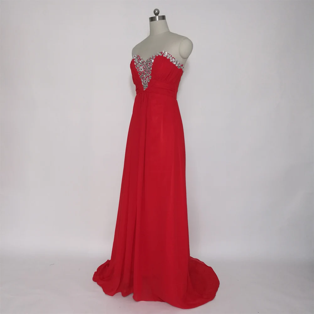 Дешевые красные шифоновые вечерние платья JIERUIZE Длинные с кристаллами и
