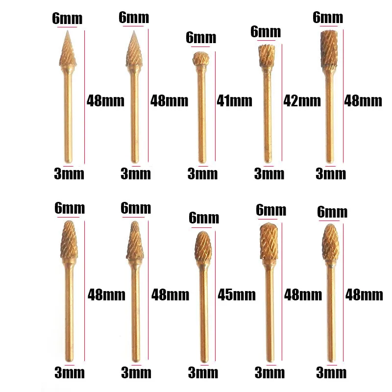 6 мм головка с титановым покрытием Вольфрамовая сталь карбид вращающиеся Rasp