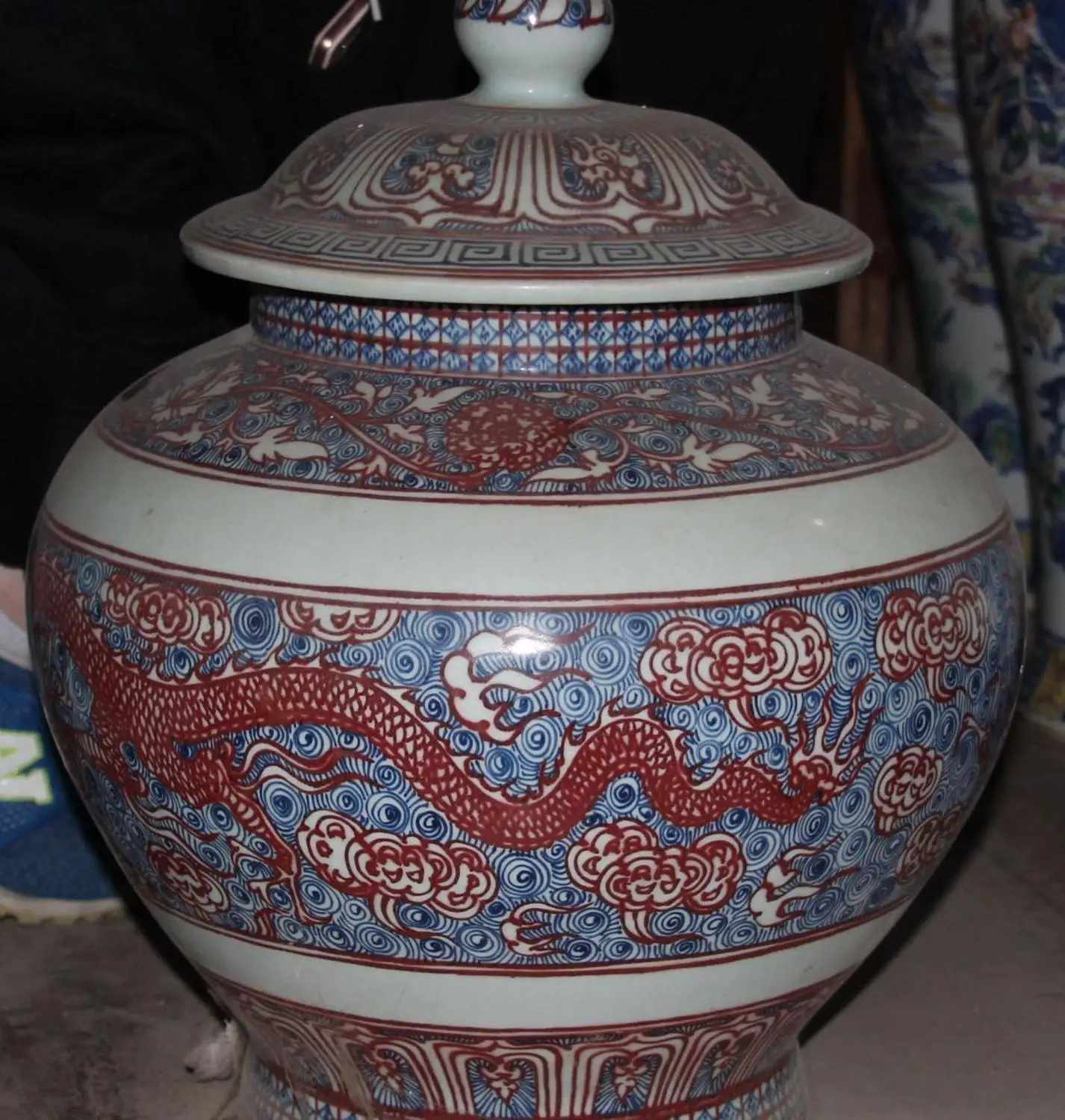19&quot Old Dynasty Blue White Porcelain Dragon Loong General Tank Vase Pot Statue | Дом и сад
