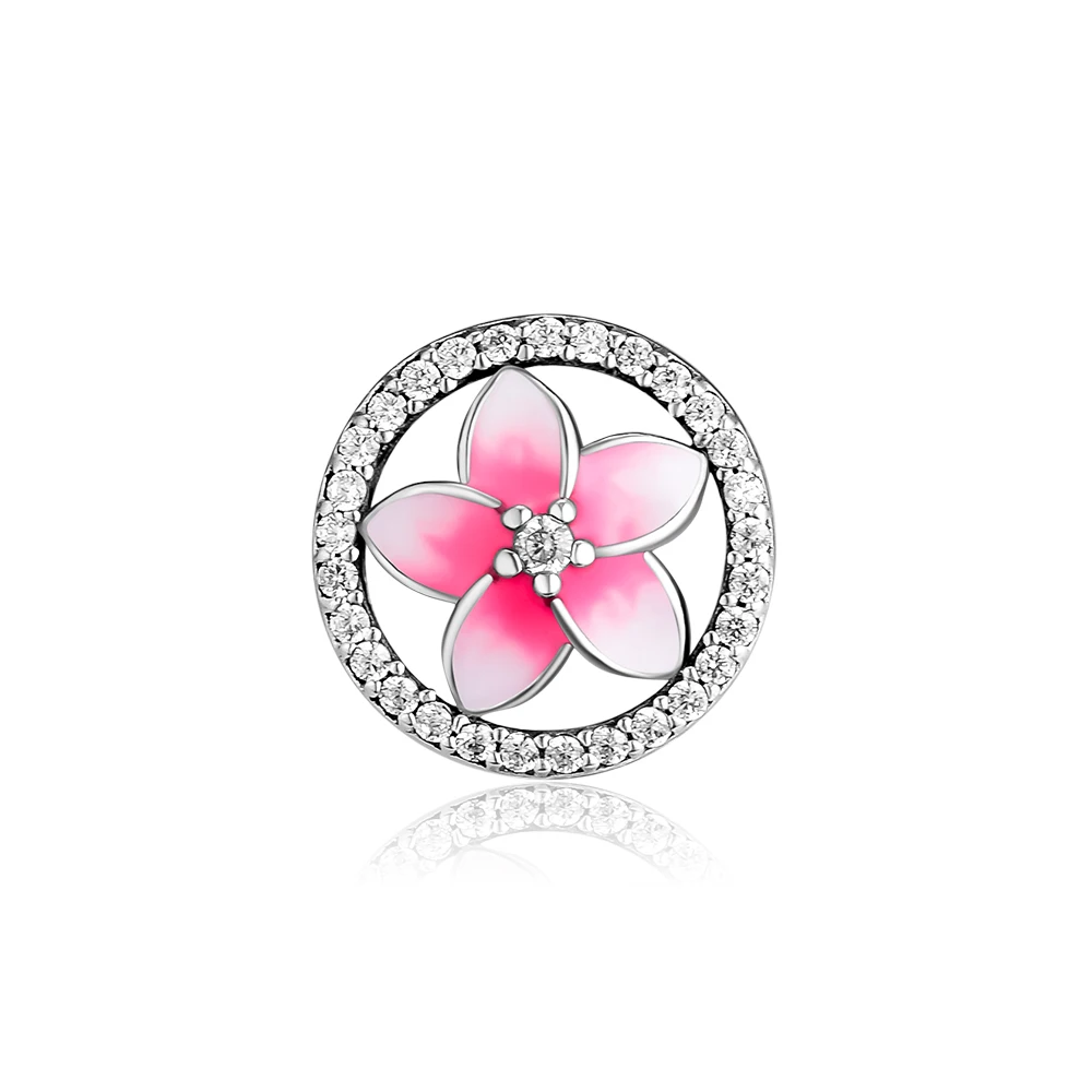 

CKK Pink Flumeria Flower Charms Fits Europe Bracelet Argent 925 Sterling Silver Openwork Floral Beads for Jewelry Making Kralen