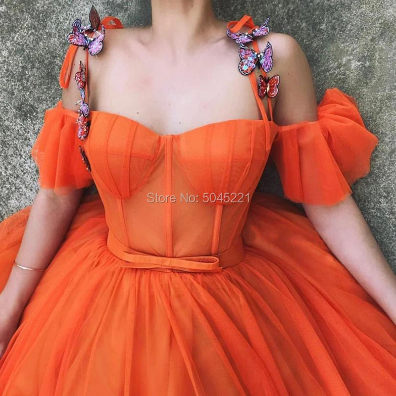 Женское вечернее платье-кафтан длинное оранжевое фатиновое платье-трапеция без