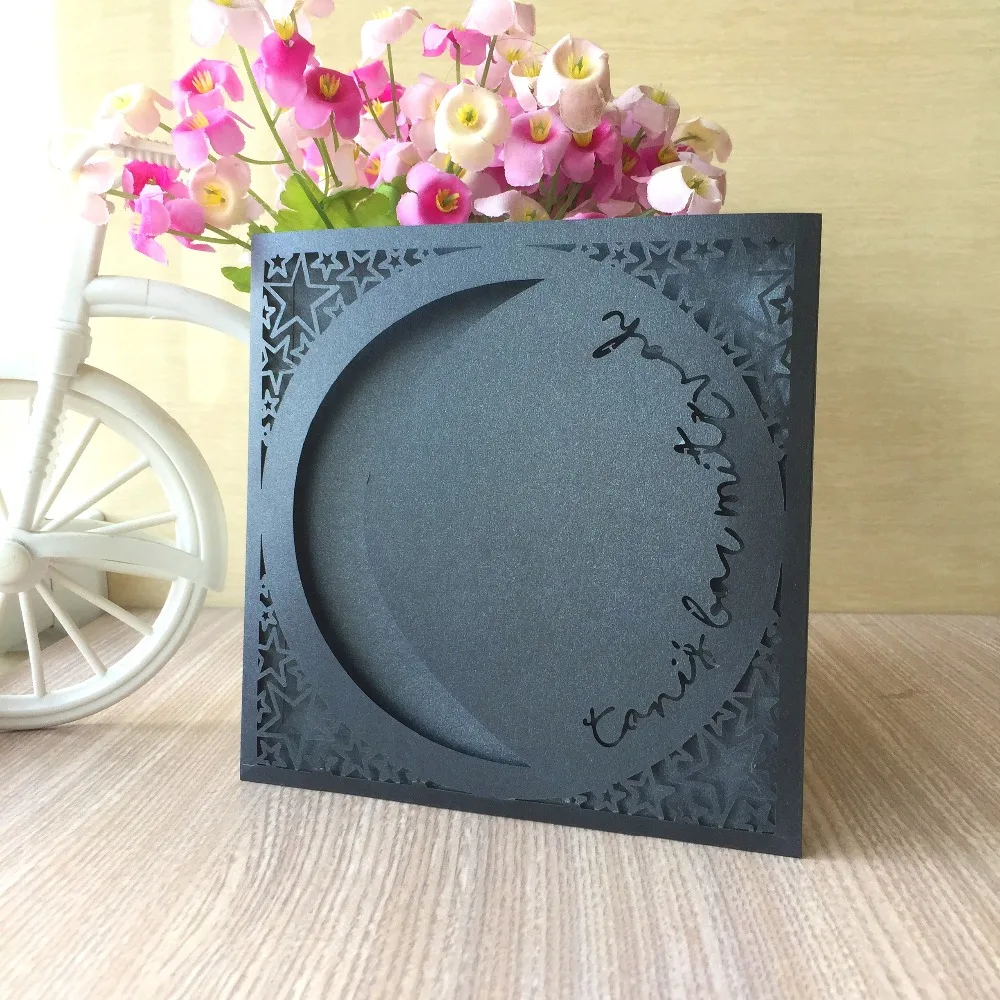 

25pcs/lot Luxury Gold Moon Design Invitation Card For Wedding Brithday Party Children Day Valentine Anniversary Bless Greeting