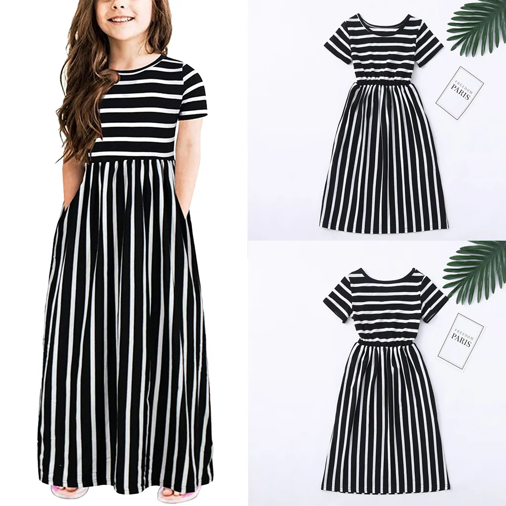 Girls Summer Striped Fashionable Dress Toddler Baby Short Sleeve Print Kids Dresses Clothes | Детская одежда и обувь
