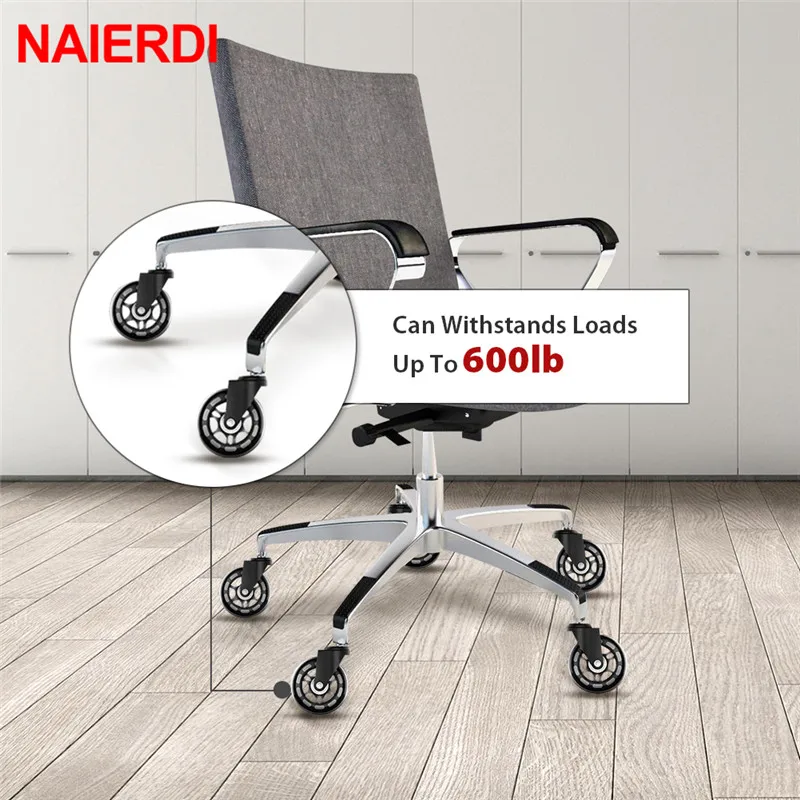 NAIERDI 5PCS Office Chair Caster Wheels 3 Inch Swivel Rubber Replacement Soft Safe Rollers Furniture Hardware