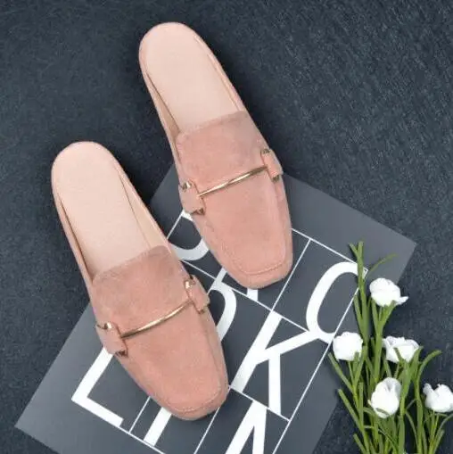 Pink COOLSA/женские летние тапочки на плоской подошве с закрытым носком; уличные однотонные замшевые шлепанцы без застежки; модные женские туфли без задника; сандалии; большой размер 11 - Цвет: Pink