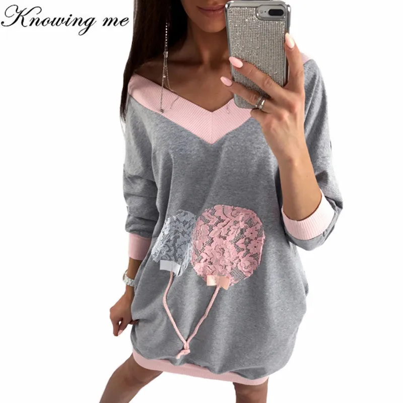 Женское платье свитшот с длинным рукавом и глубоким V образным вырезом|dress women|balloon