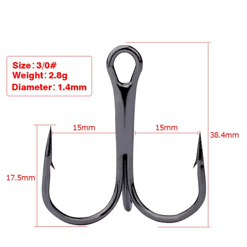 100 шт черный Зазубренный крючок для рыбы из нержавеющей стали тройной рыболовный