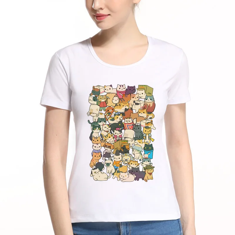 2018 Summer Women T Shirt Cat Print T-shirt Casual Short Sleeve Tops Tee kawaii O Neck Female Camisetas Mujer L22-117 | Женская одежда