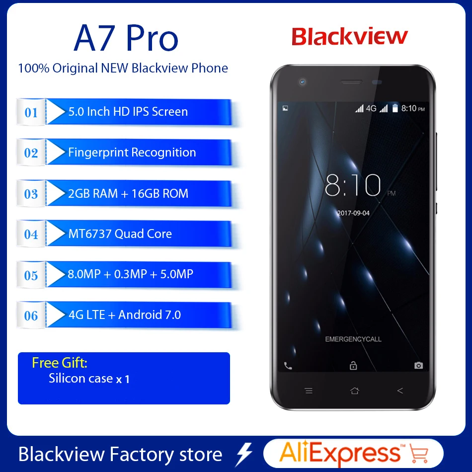 BLACKVIEW A7 Pro отпечаток пальца Android 7 0 4G мобильный телефон четырехъядерный 5 ''HD