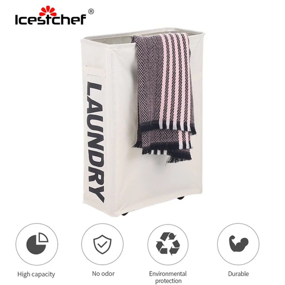 ICESTCHEF Foldable Laundry Hamper With Wheels Dirty Clothes Basket Storage Box Oxford Cloth Storage Organizer With Wheel