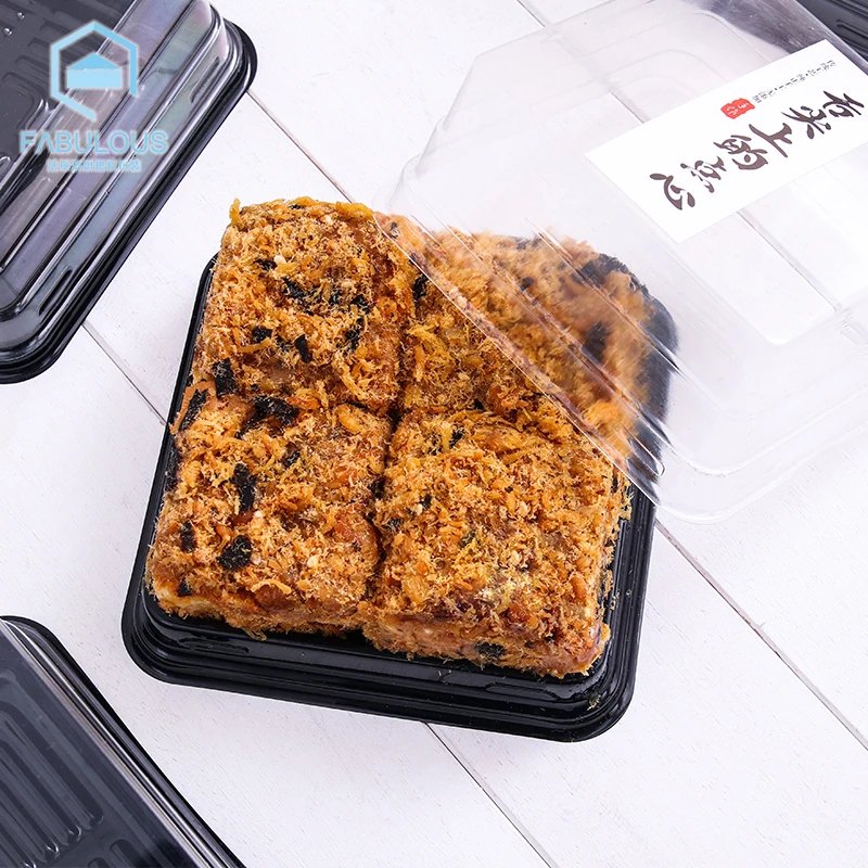 

50pcs plastic cake box Square baked meat pine box plastic cookie containers Four plastic packaging box patisserie