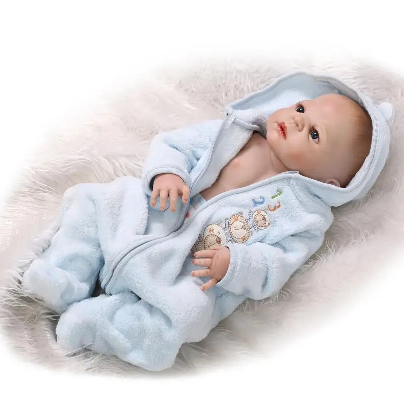 

55cm whole Silicone Reborn Baby Doll Toys 22" blue eyes Newborn alive boy Brinquedos Birthday Gift Vinyl bebe Dolls Bathe Toy