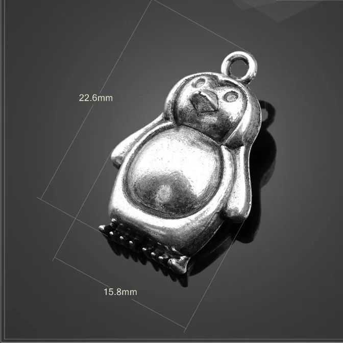 

High quality 10 PCS/Lot 15.8mm*22.6mm antique silver plated diy handmade penguin charms for jewelry
