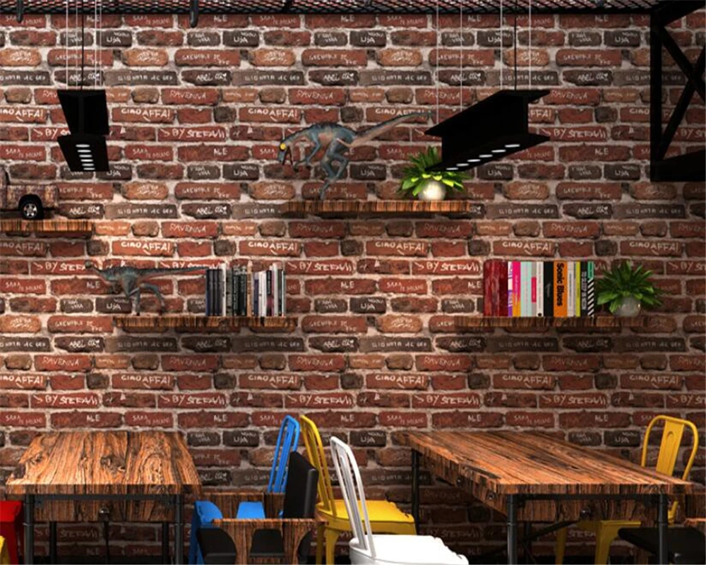 

beibehang wallpaper 3d Retro 3D imitation brick wallpaper roll vinyl PVC vintage industrial loft wallpaper red black washable