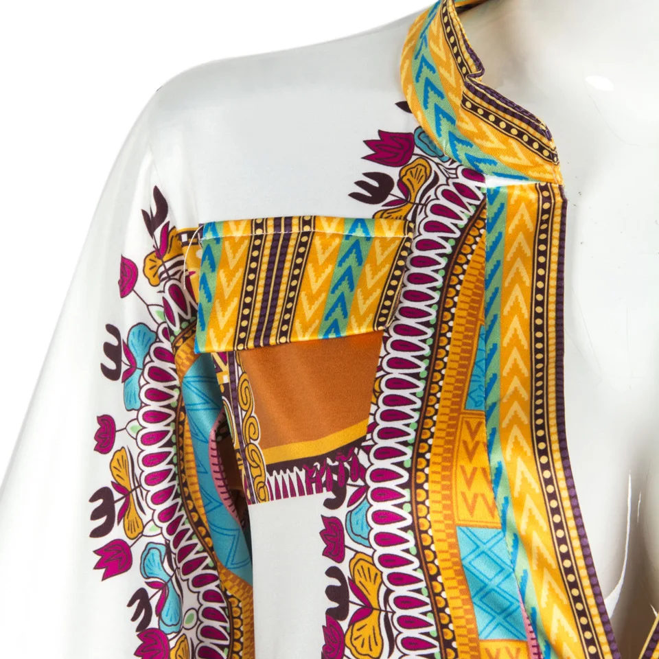 2018 Women Sexy Ethnic Print Dress Vintage Half Sleeve Deep V-neck Casual A-line Pencil Slim Dashiki Vestidos | Женская одежда