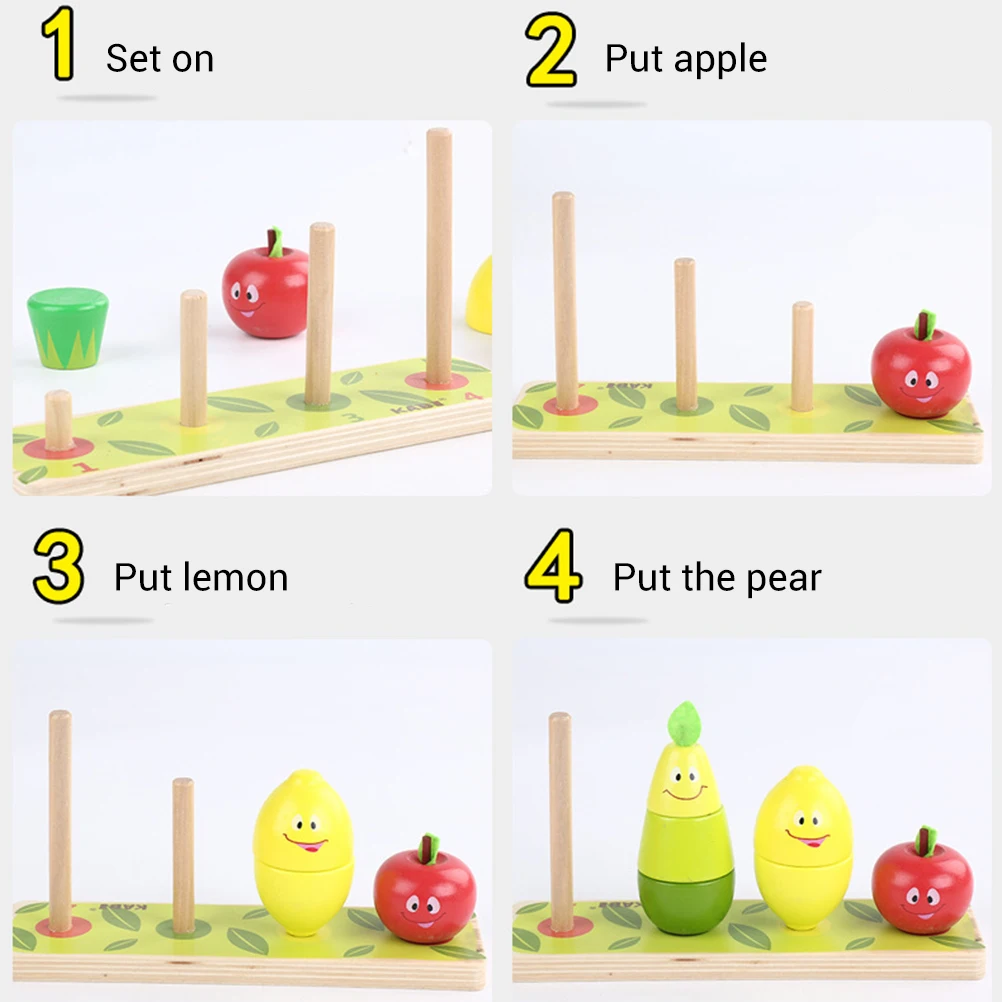 

Wooden Blocks Cartoon Fruit Piles Tower Toys Fruit Stacking Blocks Baby Early Educational Toys for Children Kids Gifts