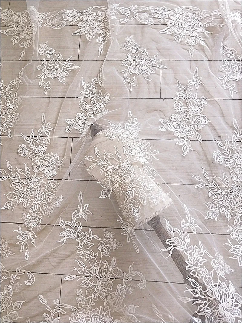 Слоновая кость белый хлопок блестки вышивка кружева ткань свадебное платье