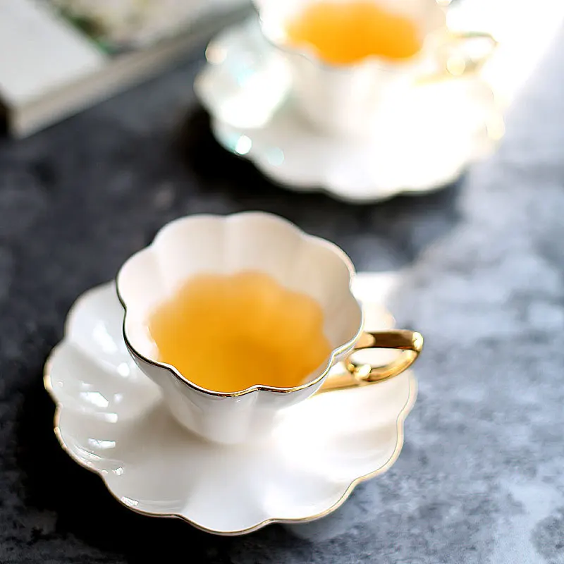 Ceramic Gold Cups and Saucers Nordic Style Coffee Cup Set English Afternoon Tea Milk Porcelain Home Teacup Drop Shipping | Дом и сад