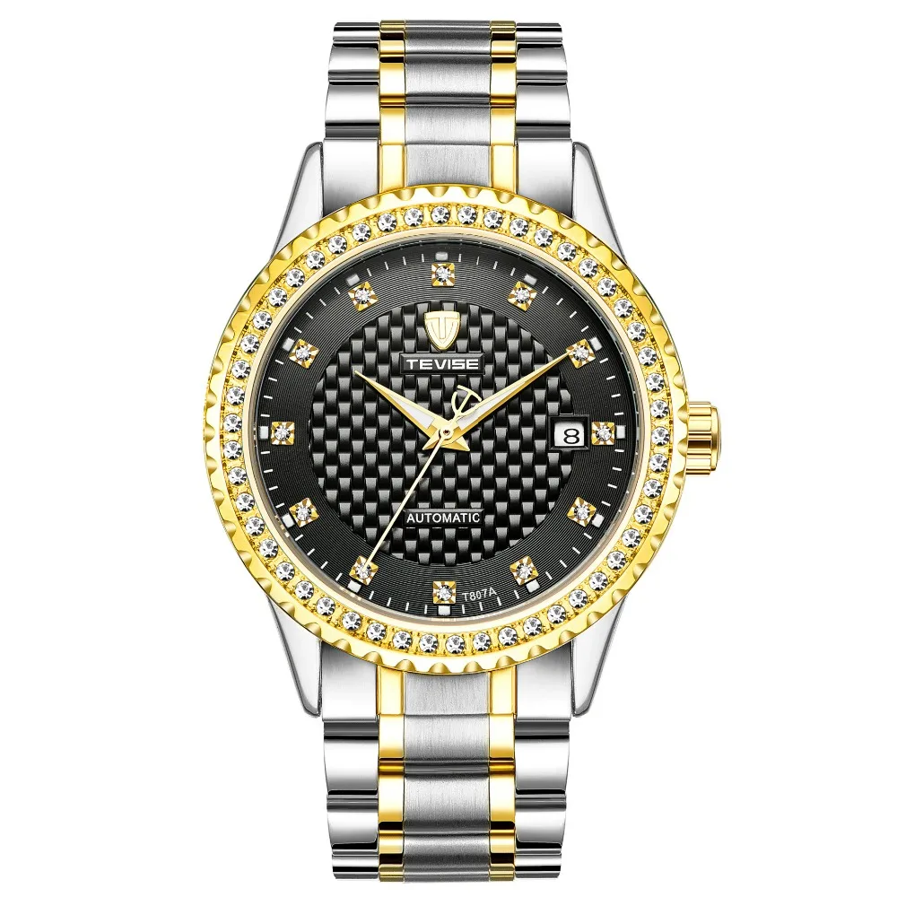 Tevise Брендовые мужские механические часы модные роскошные золотые из нержавеющей