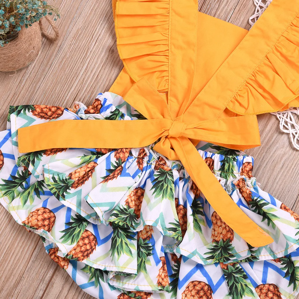 Комбинезон для маленьких девочек с оборками одежда принтом фруктов Одежда