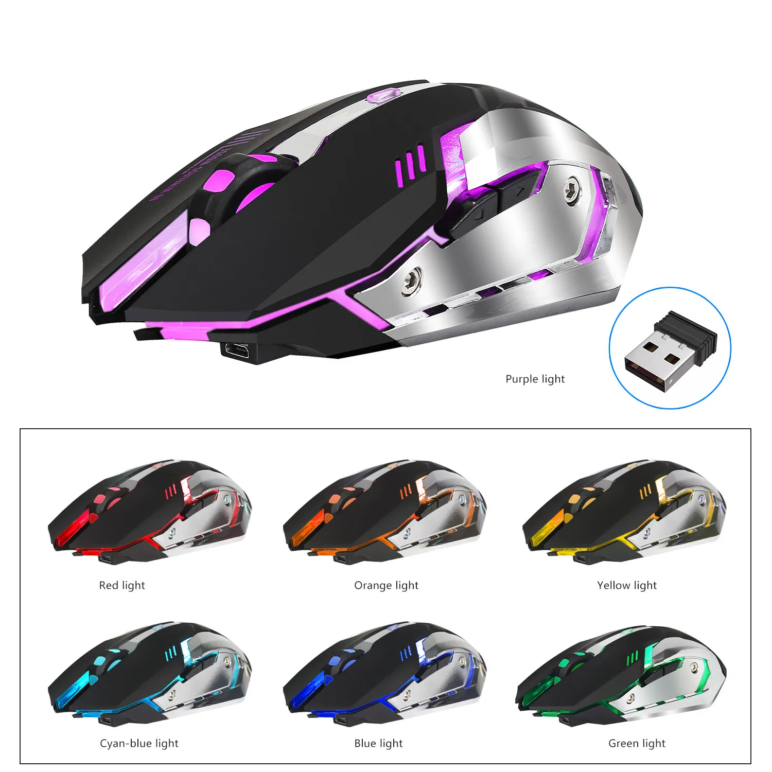 CARPRIE 1pc Pro Беспроводная игровая мышка перезаряжаемая 7 цветов подсветка дыхательный светильник мыши для настольных игровых ноутбуков 90422